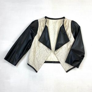 Slubby Linen Bolero jacket with  faux leather